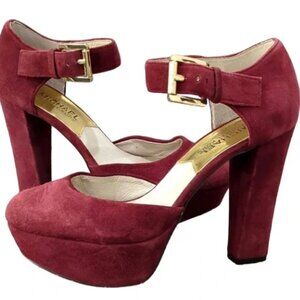 Michael Kors | Flynn | Suede | Maroon Burgundy Red Platform Heels | Size 7.5